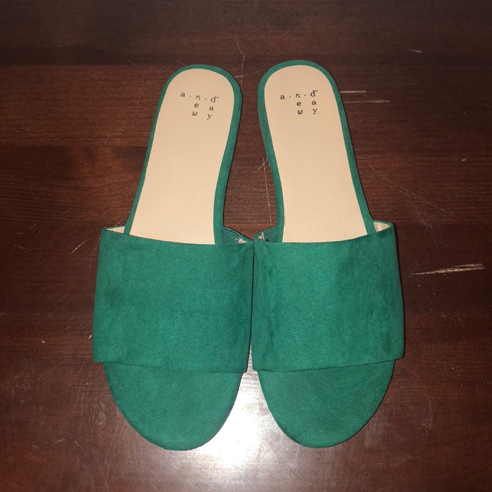 Emerald green slip-on sandals